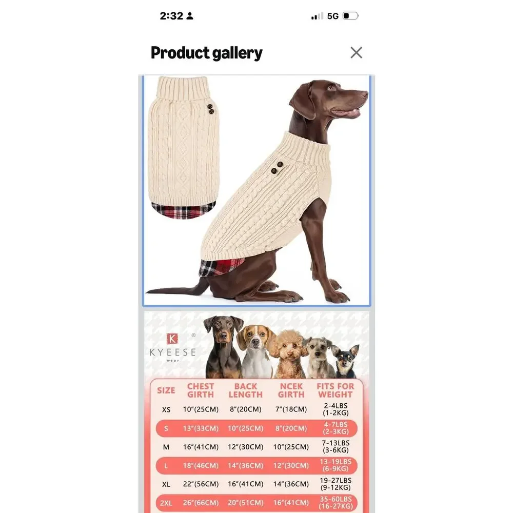 Kyeese Dog Sweater Stretchy Knitwear Medium Dogs Sweater Gingham Patchwork Soft